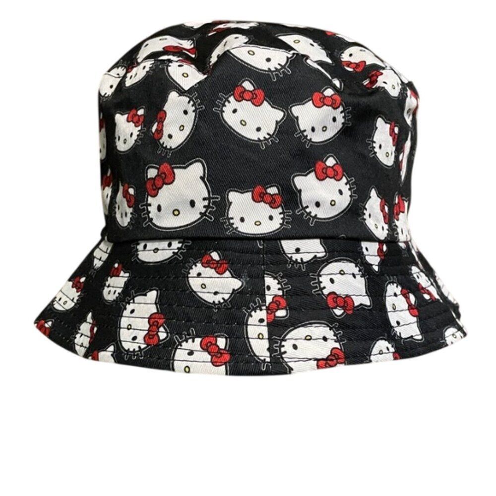 Black Hello Kitty Bucket Hat Womens One Size Cotton Blend Twill